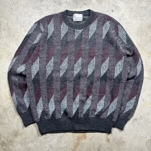 Vintage 80s London Fog Geometric 3D Knit Sweater Size L